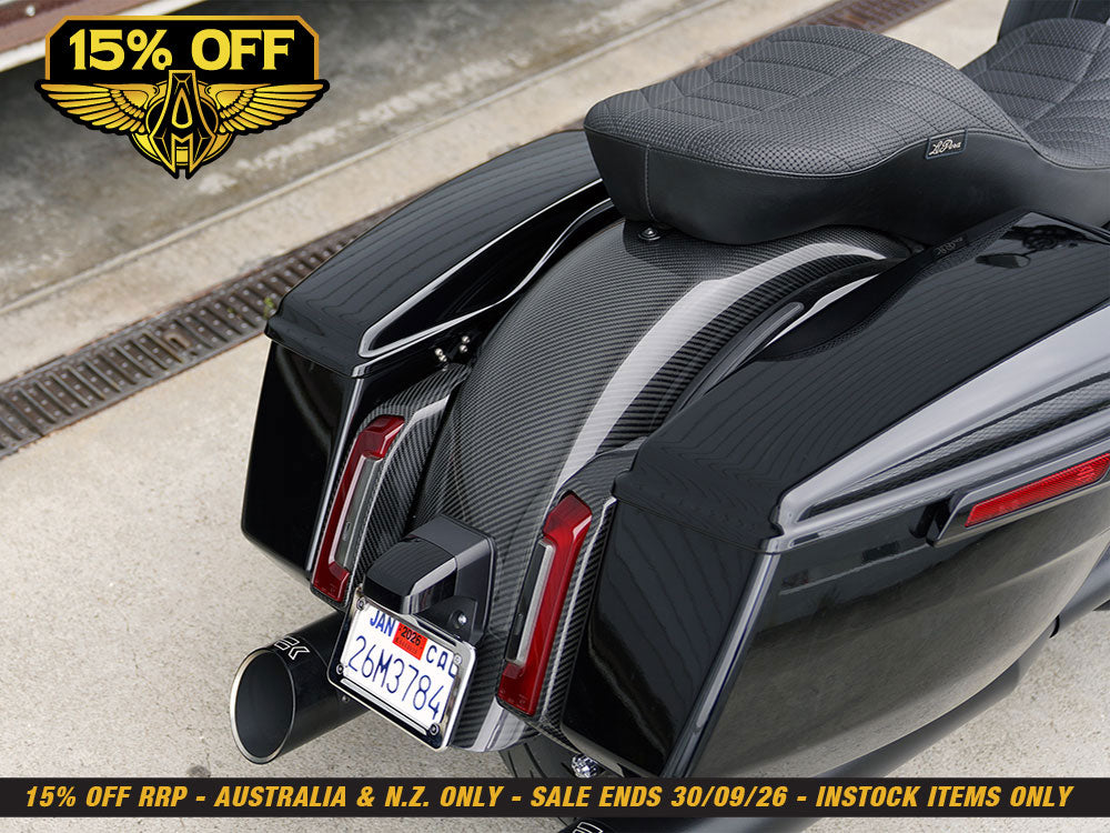 Carbon Rear Light Pods - Gloss Finish. Fits CVO Touring 2023up, Street Glide & Road Glide 2024up, Touring 2025up