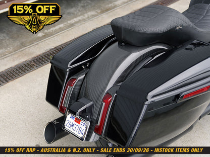 Carbon Rear Light Pods - Gloss Finish. Fits CVO Touring 2023up, Street Glide & Road Glide 2024up, Touring 2025up