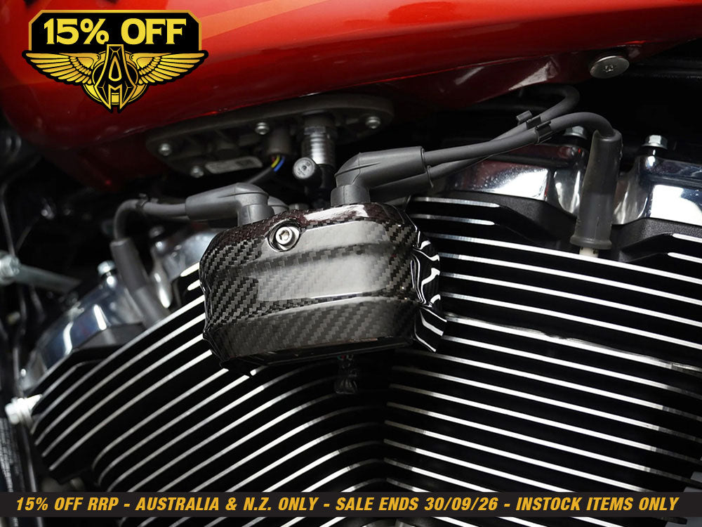 Carbon Coil Cover - Gloss Finish. Fits Softail 2018up & CVO Touring 2023up, Street Glide & Road Glide 2024up, Touring 2025up