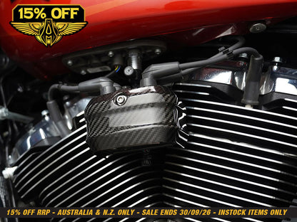 Carbon Coil Cover - Gloss Finish. Fits Softail 2018up & CVO Touring 2023up, Street Glide & Road Glide 2024up, Touring 2025up