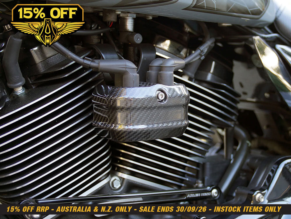 Carbon Coil Cover - Gloss Finish. Fits Softail 2018up & CVO Touring 2023up, Street Glide & Road Glide 2024up, Touring 2025up