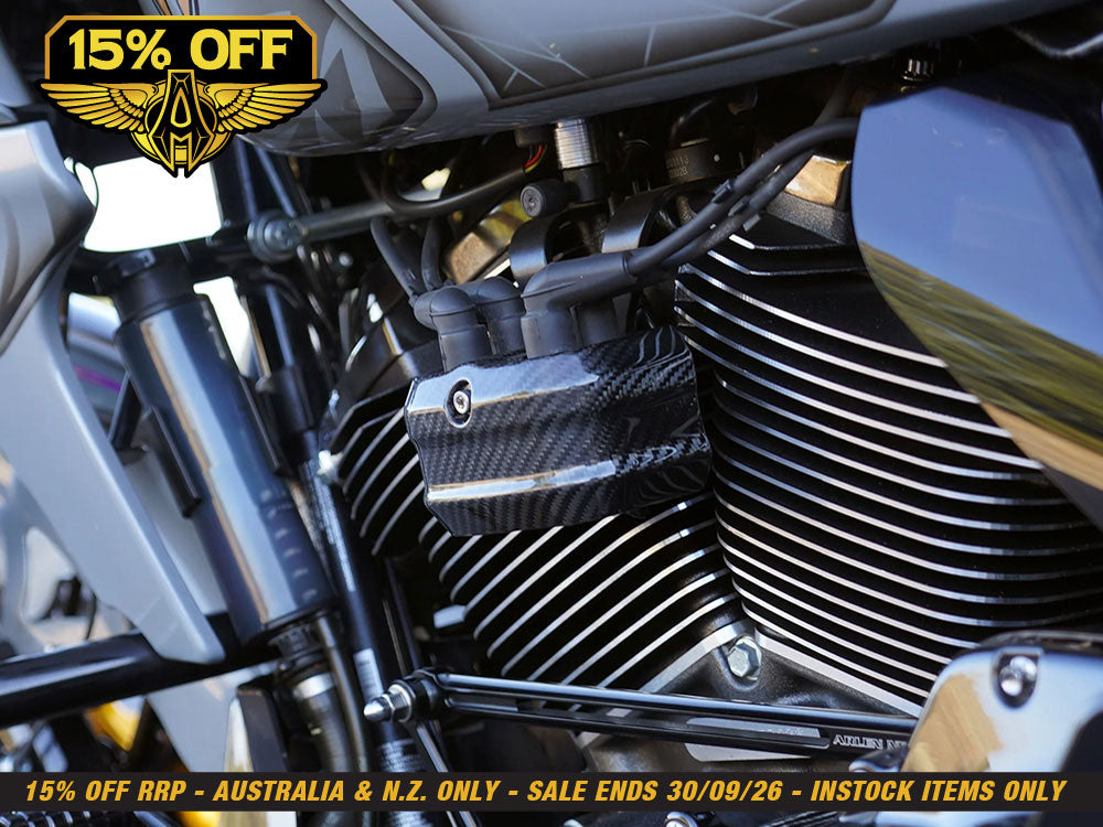 Carbon Coil Cover - Gloss Finish. Fits Softail 2018up & CVO Touring 2023up, Street Glide & Road Glide 2024up, Touring 2025up