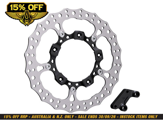 14in. Left Hand Front Jagged Big Brake Disc Rotor - Black. Fits Most Touring 2008-2024