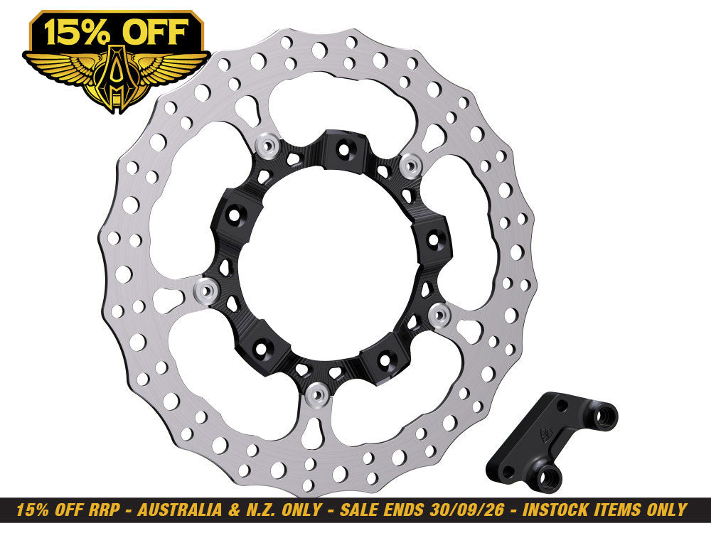 14in. Right Hand Front Jagged Big Brake Disc Rotor - Black. Fits Most Touring 2008-2024