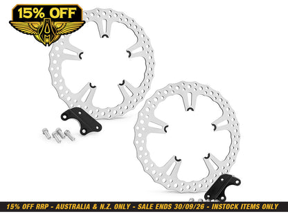 15in. Left & Right Hand Front Jagged Big Brake Disc Rotors. Fits V-Rod 2006-2017 with OEM Cast Wheel