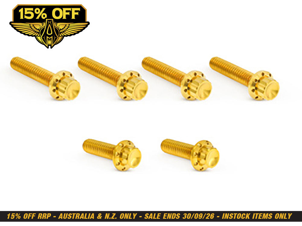 Titanium 12-Point Transmission Side Cover Bolt Kit - Gold. Fits Touring 2007-2023, Softail 2007-2024 & Dyna 2006-2017