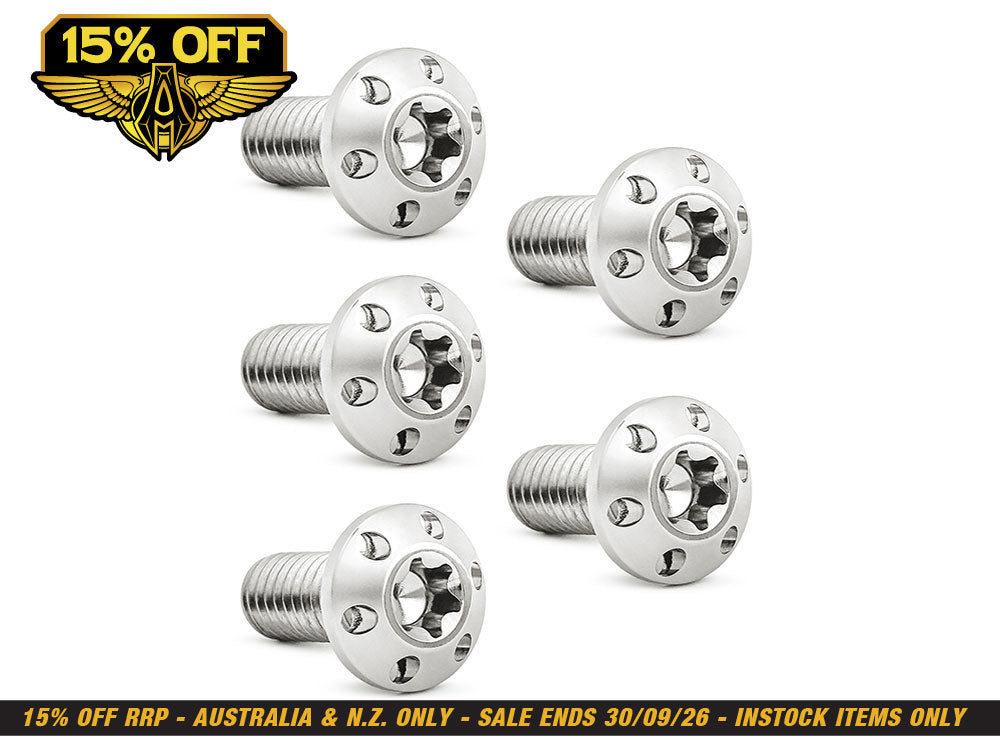 Titanium Rear Disc Rotor Bolts - Polished. Fits H-D Big Twin 1997up & Sportster 1997-2021