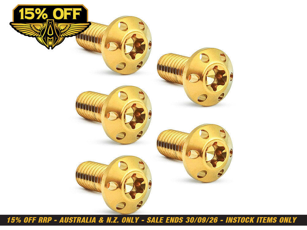 Titanium Rear Disc Rotor Bolts - Gold. Fits H-D Big Twin 1997up & Sportster 1997-2021