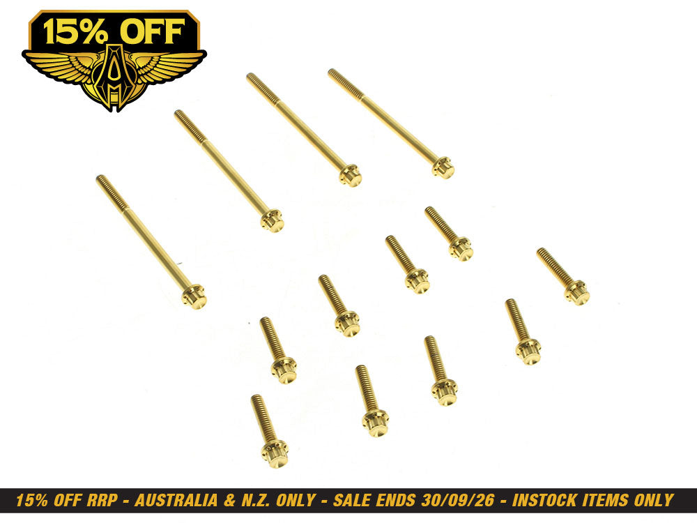 Titanium 12-Point Primary Cover Bolt Kit - Gold. Fits Softail 2007-2017 Non-240 Tyre Models & Touring 2017up