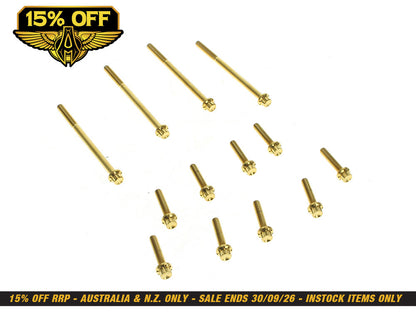 Titanium 12-Point Primary Cover Bolt Kit - Gold. Fits Softail 2007-2017 Non-240 Tyre Models & Touring 2017up