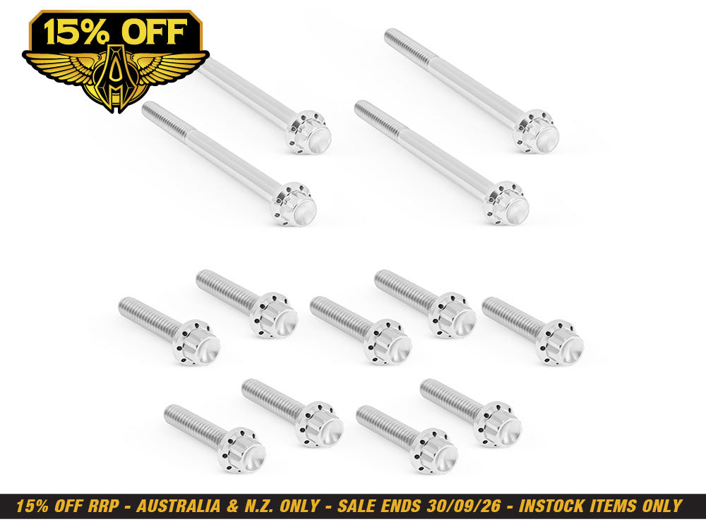 Titanium 12-Point Primary Cover Bolt Kit - Polished. Fits Softail 2018up Non-240 Tyre Models