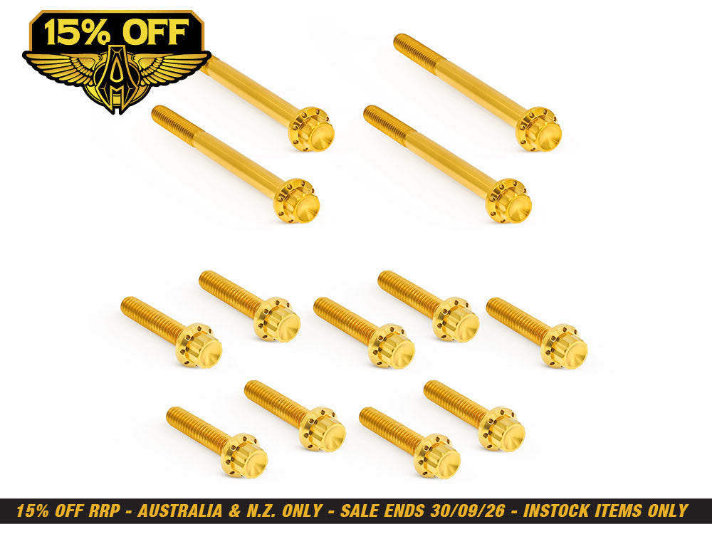 Titanium 12-Point Primary Cover Bolt Kit - Gold. Fits Softail 2018up Non-240 Tyre Models