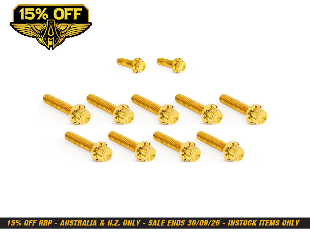 Titanium 12-Point Cam Cover Bolt Kit - Gold. Fits Most Touring 2017-2024 & Softail 2018-2024