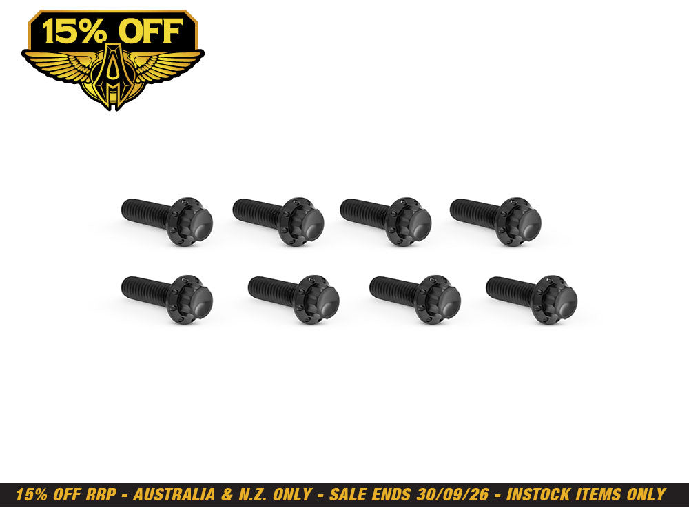 Titanium 12-Point Tappet Cover Bolt Kit - Black. Fits Softail 2000up, Touring 1999up & Dyna 1999-2017