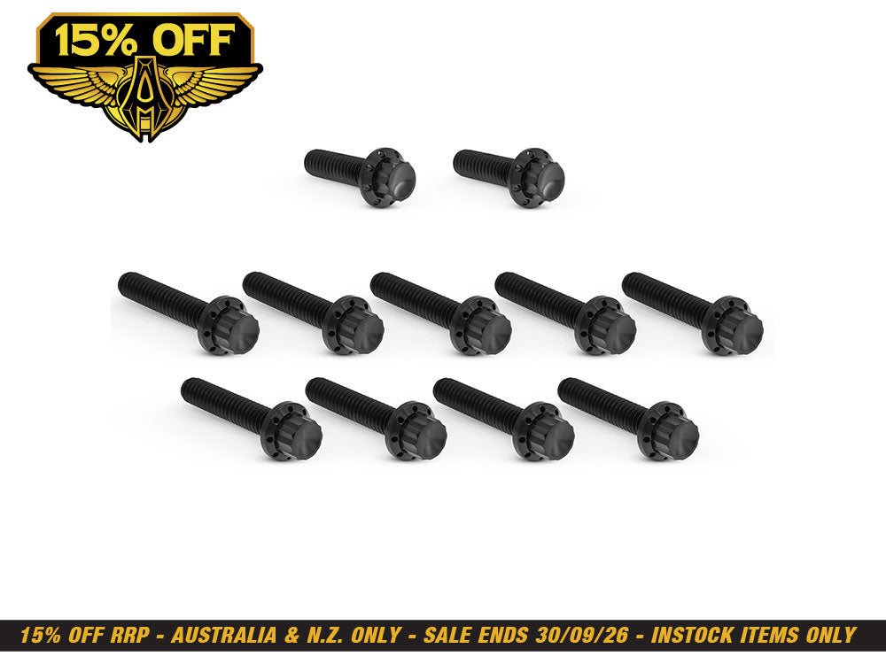 Titanium 12-Point Cam Cover Bolt Kit - Black. Fits CVO Touring 2023up, Street Glide & Road Glide 2024up, Touring 2025up & Softail 2025up