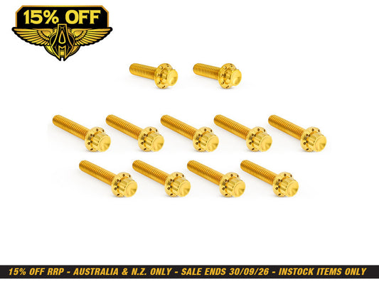 Titanium 12-Point Cam Cover Bolt Kit - Gold. Fits CVO Touring 2023up, Street Glide & Road Glide 2024up, Touring 2025up & Softail 2025up