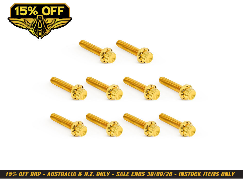 Titanium 12-Point Cam Cover Bolt Kit - Gold. Fits Twin Cam 1999-2017