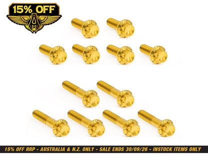 Titanium 12-Point Rocker Cover Bolt Kit - Gold. Fits Twin Cam 1999-2017