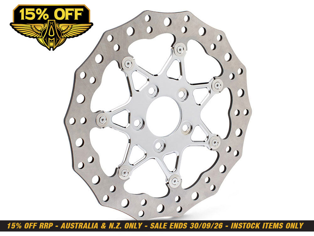 11.8in. Front ProCross Disc Rotor - Chrome. Fits Dyna 2006-2017, Softail 2015up, Sportster 2014-2021 & Some Touring 2008up.