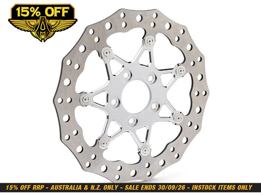 11.8in. Front ProCross Disc Rotor - Chrome. Fits Dyna 2006-2017, Softail 2015up, Sportster 2014-2021 & Some Touring 2008up.