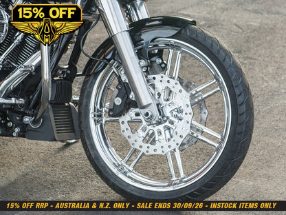 11.8in. Front 7-Valve Disc Rotor - Chrome. Fits Dyna 2006-2017, Softail 2015up, Sportster 2014-2021 & Some Touring 2008up.