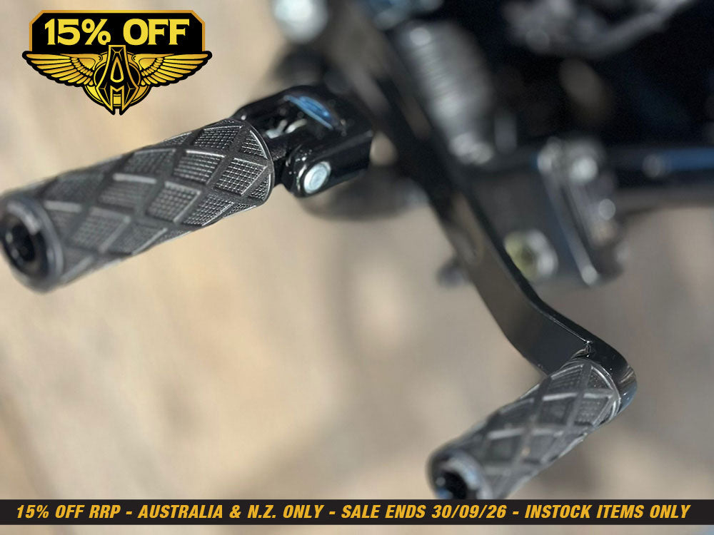 Diamond Footpegs - Black. Fits Softail 2018up Front Rider