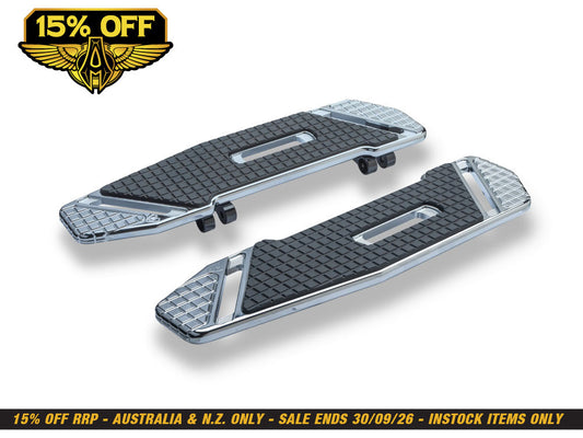 SpeedLiner Front Floorboards - Chrome. Fits Touring 1980up, FL Softail 1986-2017 & Dyna Switchback 2012-2016
