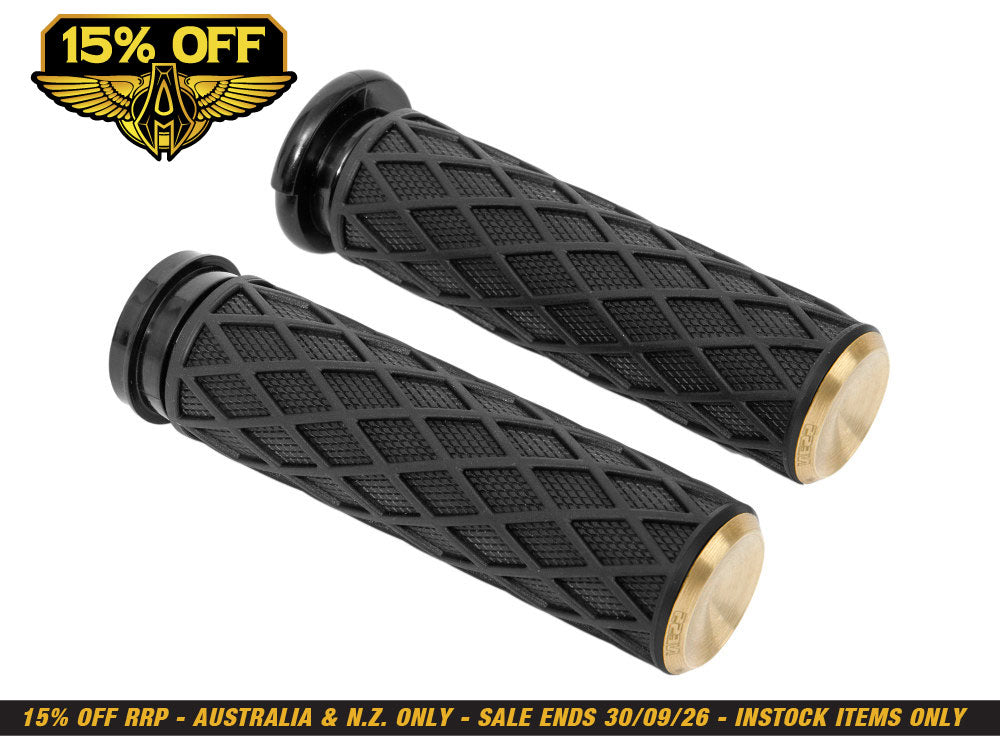 Diamond Handgrips - Brass. Fits H-D with Throttle Cable.