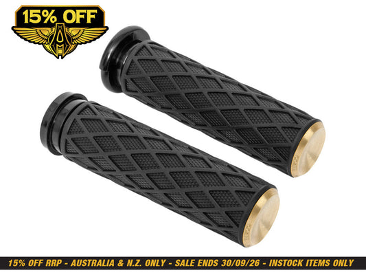 Diamond Handgrips - Brass. Fits H-D with Throttle Cable.