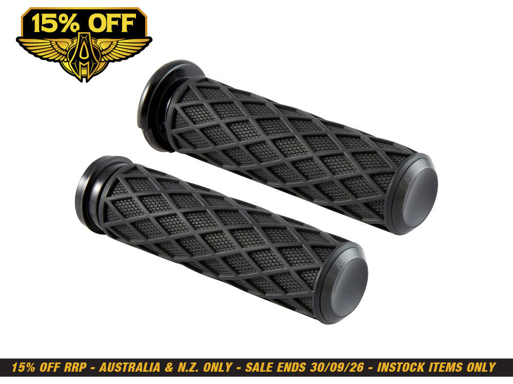 Diamond Handgrips - Black. Fits Big Twin 2008-2024 with Throttle-by-Wire