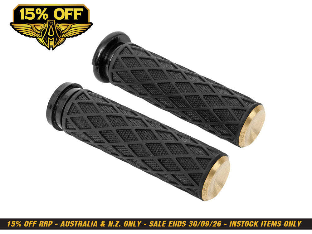 Diamond Handgrips - Brass. Fits Big Twin 2008-2024 with Throttle-by-Wire