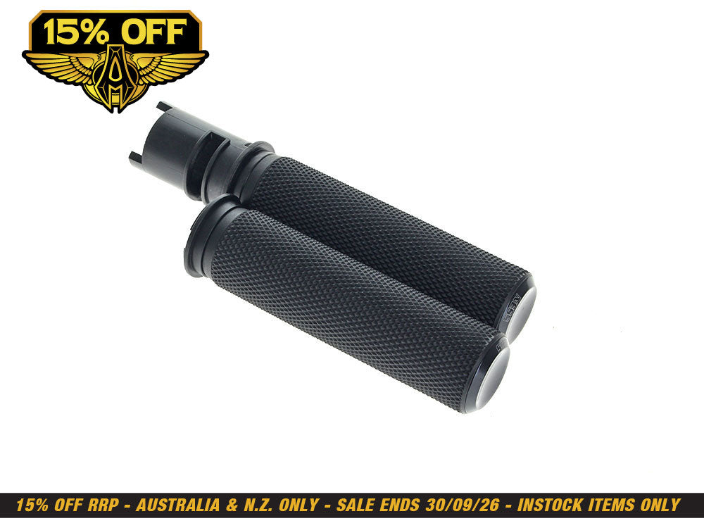 Knurled Fusion Handgrips - Black. Fits CVO Touring 2023up, Street Glide & Road Glide 2024up, Touring 2025up & Softail 2025up