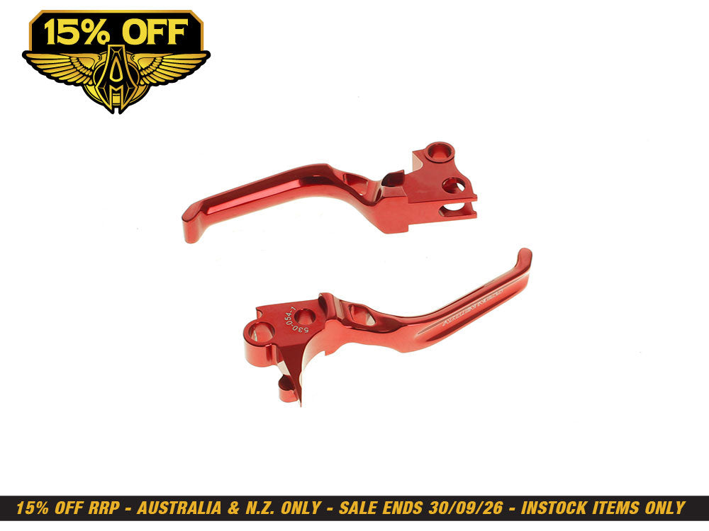 Method Levers - Red. Fits Softail 1996-2014, Dyna 1996-2017, Touring 1996-2007 & Sportster 1996-2003
