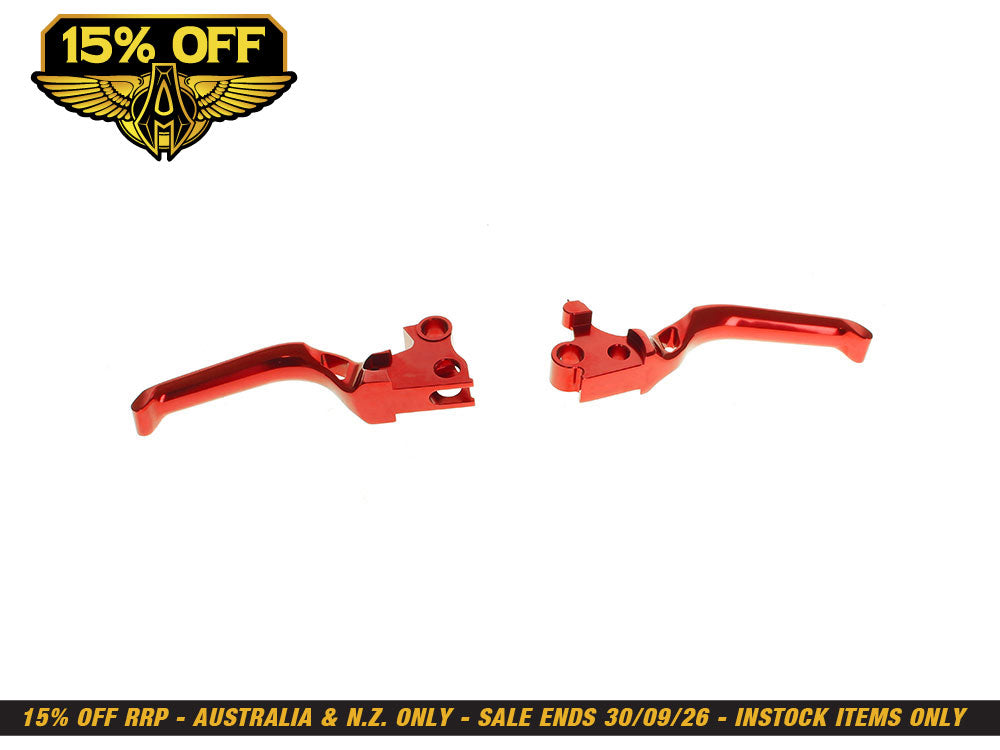 Method Levers - Red. Fits Softail 1996-2014, Dyna 1996-2017, Touring 1996-2007 & Sportster 1996-2003