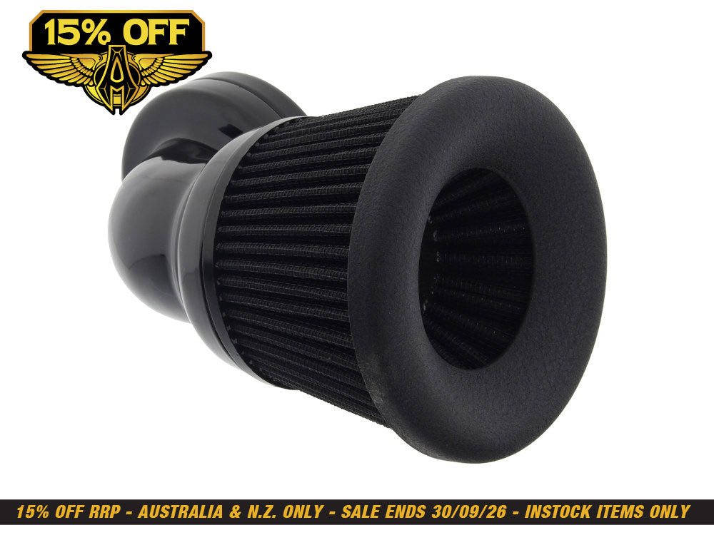 Velocity 90° Air Cleaner Kit - Black. Fits Softail 2000-2015, Dyna 1999-2017, Touring 1999-2007 with CV Carb or Cable Operated Delphi EFI
