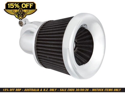 Velocity 90° Air Cleaner Kit - Chrome. Fits Softail 2000-2015, Dyna 1999-2017, Touring 1999-2007 with CV Carb or Cable Operated Delphi EFI
