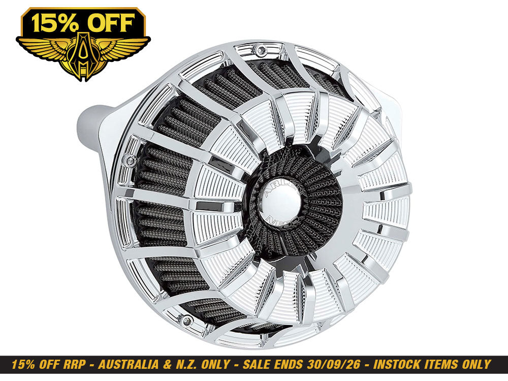 15-Spoke Air Cleaner Kit - Chrome. Fits CVO Touring 2023up, Street Glide & Road Glide 2024up, Touring 2025up & Softail 2025up