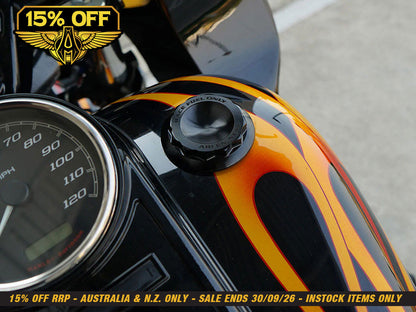 12 Point, Right Hand Vented Screw-In Fuel Cap - Black. Fits H-D Big Twin 1996up & Sportster 1996-2021