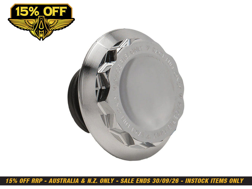 12 Point, Right Hand Vented Screw-In Fuel Cap - Chrome. Fits H-D Big Twin 1996up & Sportster 1996-2021