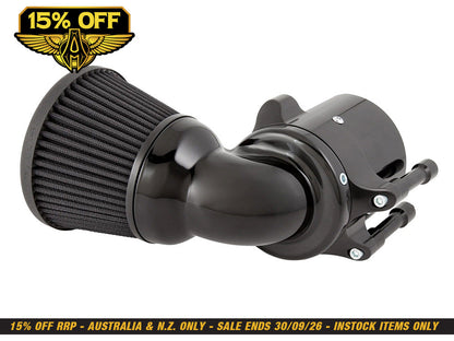 90 Degree Velocity Air Cleaner Kit - Black. Fits Indian Touring & Cruiser 2014up with 111ci or 116ci Thunderstroke Engines.
