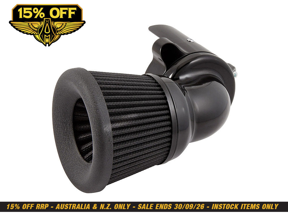 90 Degree Velocity Air Cleaner Kit - Black. Fits Indian Touring & Cruiser 2014up with 111ci or 116ci Thunderstroke Engines.