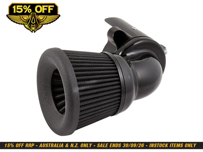 90 Degree Velocity Air Cleaner Kit - Black. Fits Indian Touring & Cruiser 2014up with 111ci or 116ci Thunderstroke Engines.