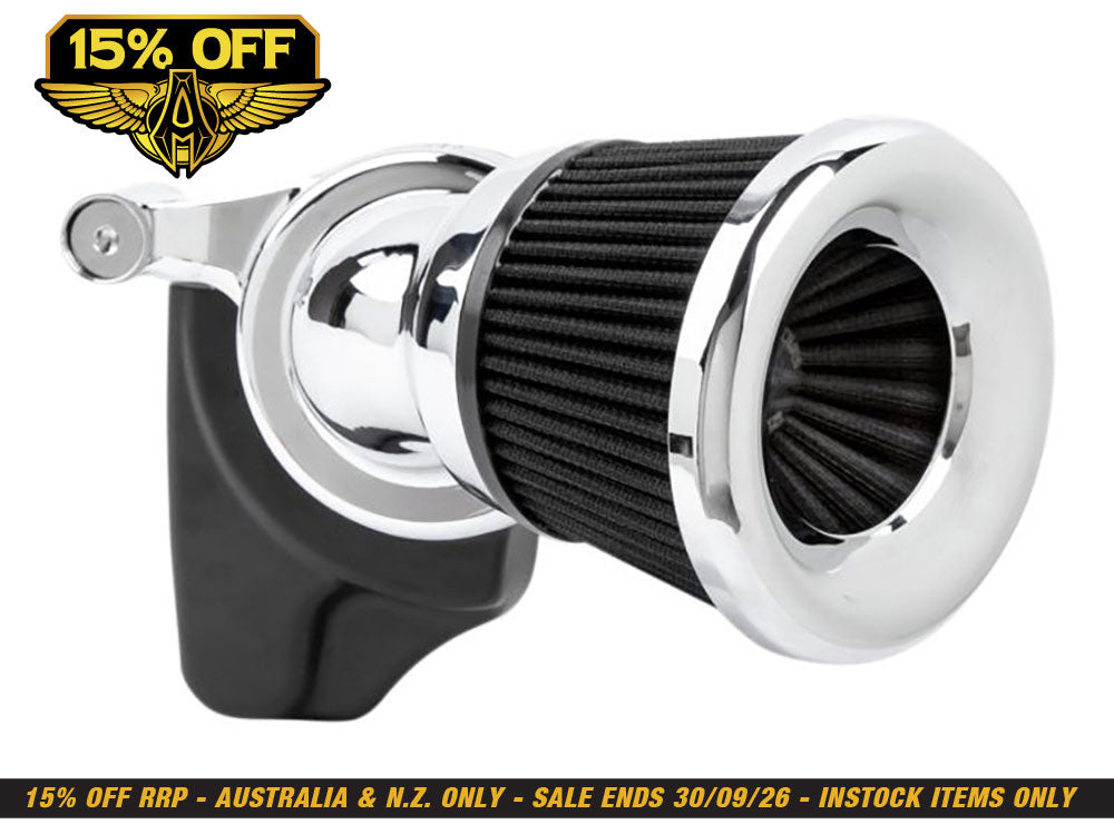 Velocity 65 Degree Air Cleaner Kit - Chrome. Fits Big Twins 1993-2017 with CV Carb or Cable Operated Delphi EFI.