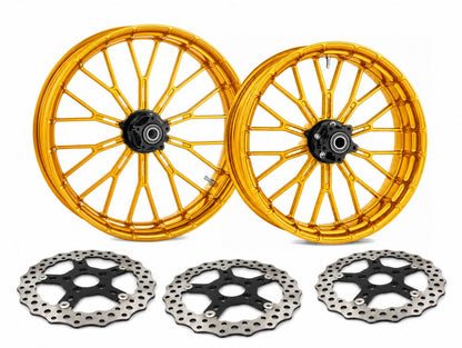 19in. x 3.25in. & 18in. x 5.5in. Y-Spoke Complete Wheel Set - Gold. Fits Low Rider S 2020up & Low Rider ST 2022up
