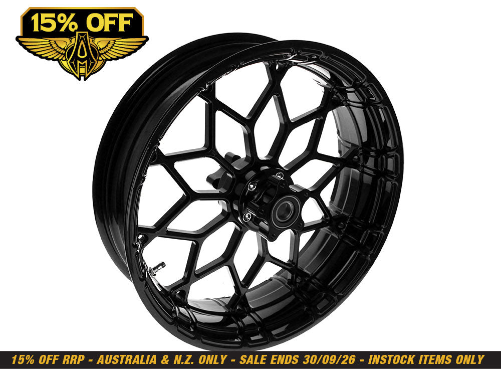 18in. x 5.5in. Fat Factory Prodigy Replica Wheel - Gloss Black. Fits most Touring 2008-2023 & Road King Special 2020up