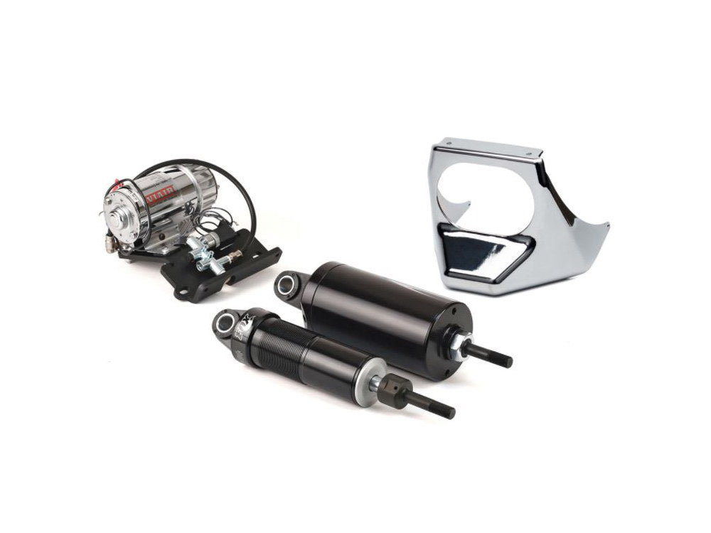 Rear Air Shock Absorbers - Black with Chrome Handlebar Switch. Fits Softail 2001-2017.