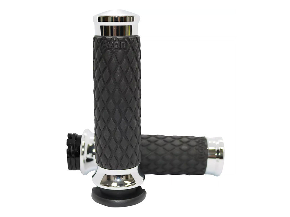 Diamond Contour Handgrips - Chrome. Fits H-D with Throttle Cable