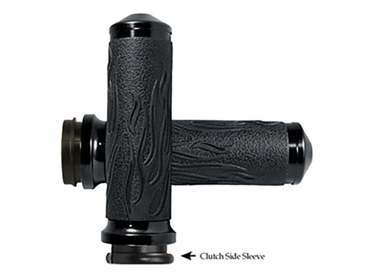 Flame Handgrips - Black. Fits Big Twin 2008-2024 with Throttle-by-Wire