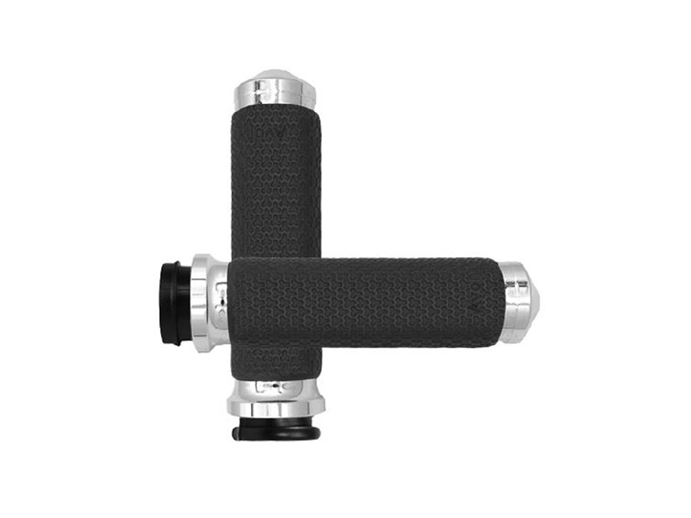 Small Memory Foam Handgrips - Chrome. Fits Big Twin 2008-2024 with Throttle-by-Wire