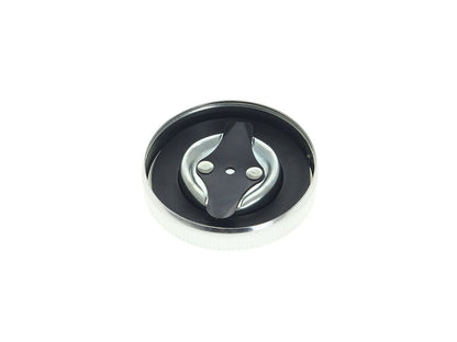Early Style Right Hand Side Vented Fat Bob Fuel Cap - Chrome. Fits Big Twin 1936-1973 & Sportster 1958-1973.